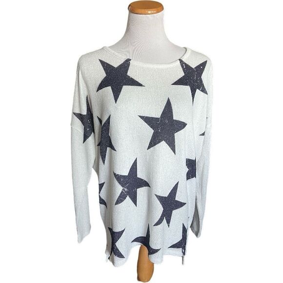 Womens Altar'd State White and Blue Star Lightweight  Pull-Over Sweater - Sz M - Picture 2 of 4